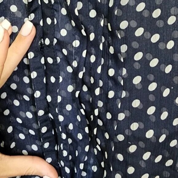 Eyeshadow Junior's Polka Dot Sheer V-Neck Half Sleeve Button-Down Blouse Medium - Picture 3 of 10